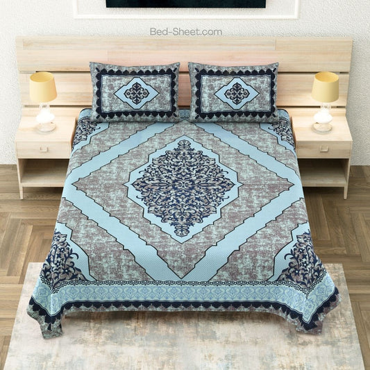 Teal Divine Yantra Harmony Pure Cotton King Size Bedsheet