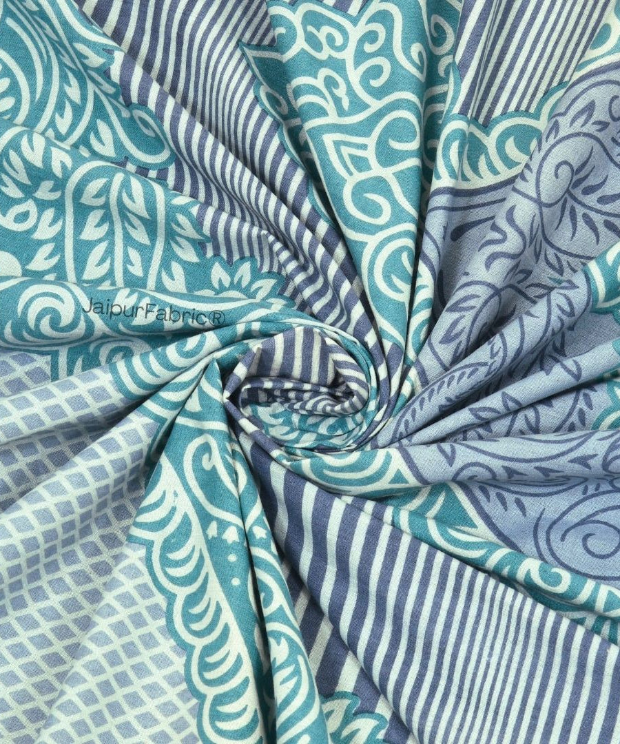 Shubh Labh Teal Elegance Luxurious Pure Cotton King Size Bedsheet