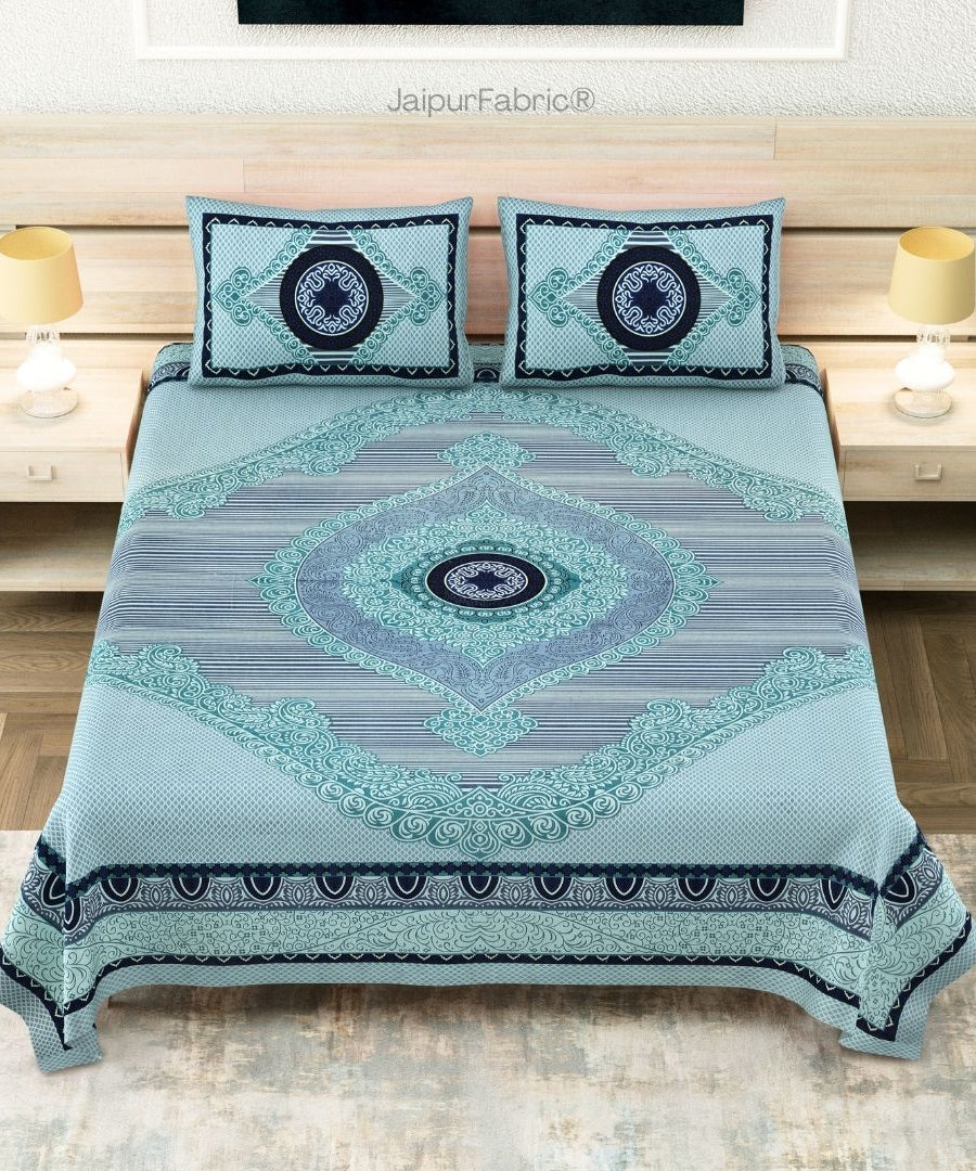 Shubh Labh Teal Elegance Luxurious Pure Cotton King Size Bedsheet