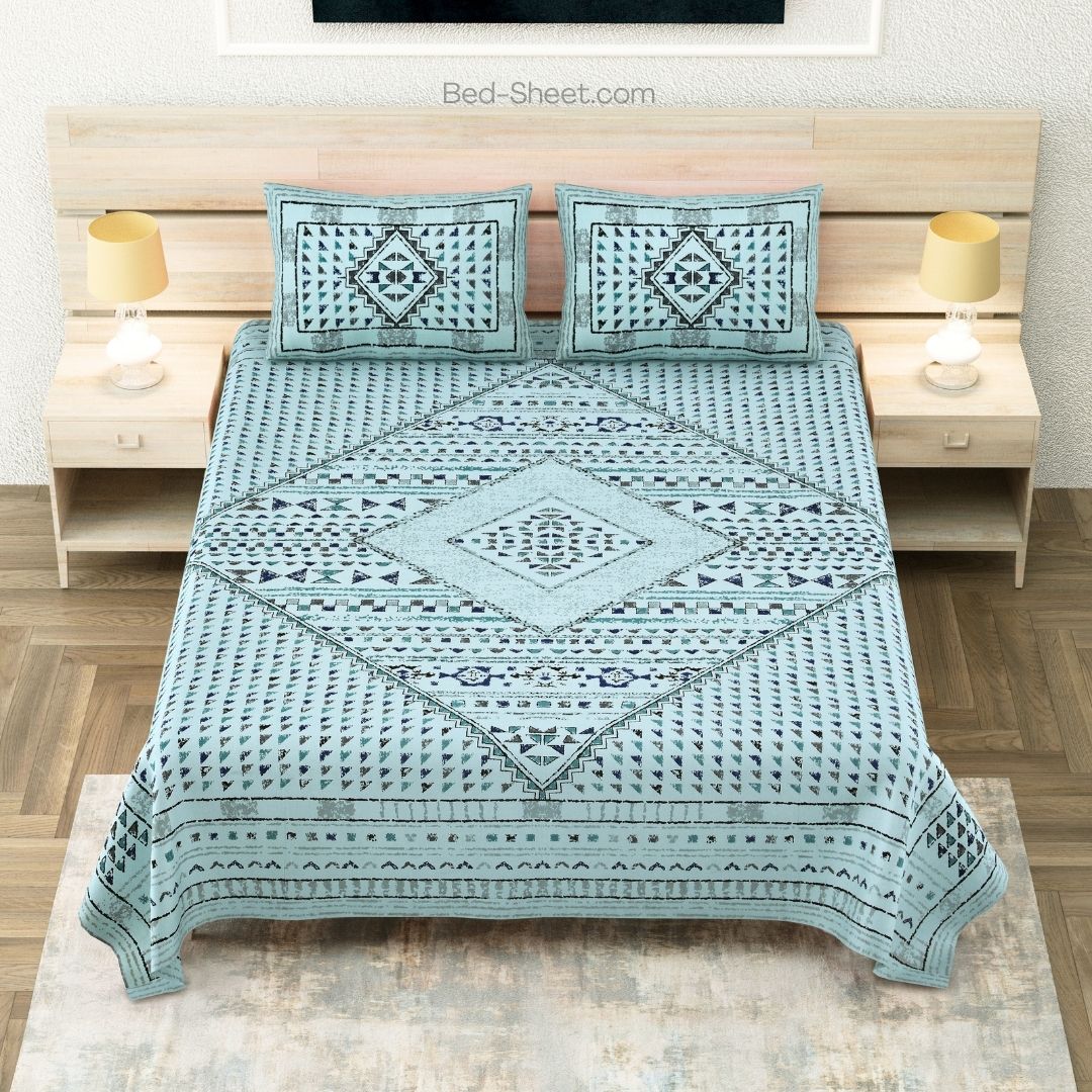 Teal Prosperity Charm Pure Cotton King Size Bedsheet