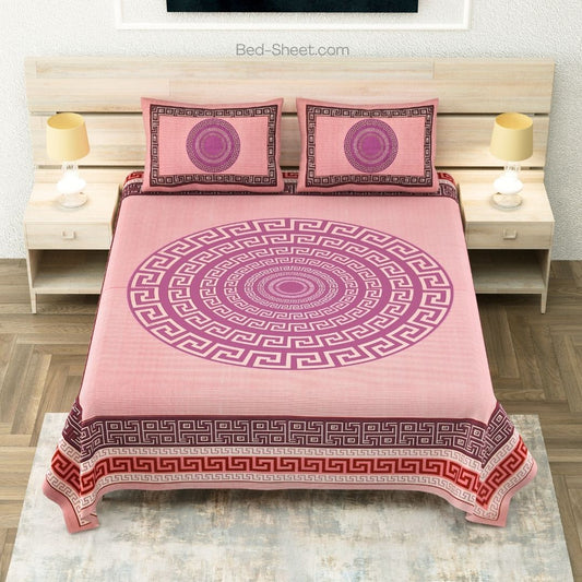 Pink Geometric Maze Pure Cotton King Size Bedsheet