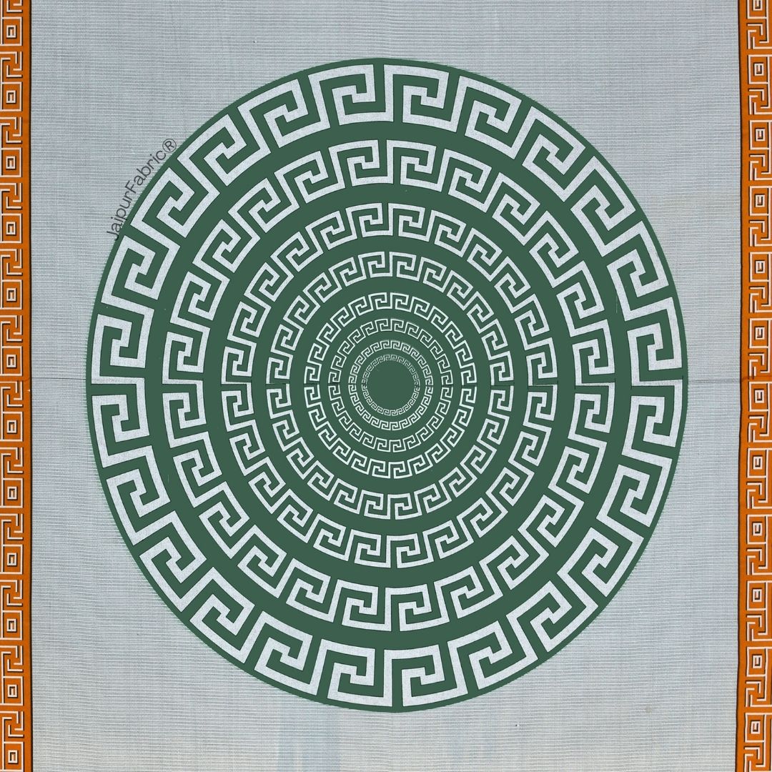 Green and Golden Gemoetric Maze Pure Cotton King Size Bedsheet