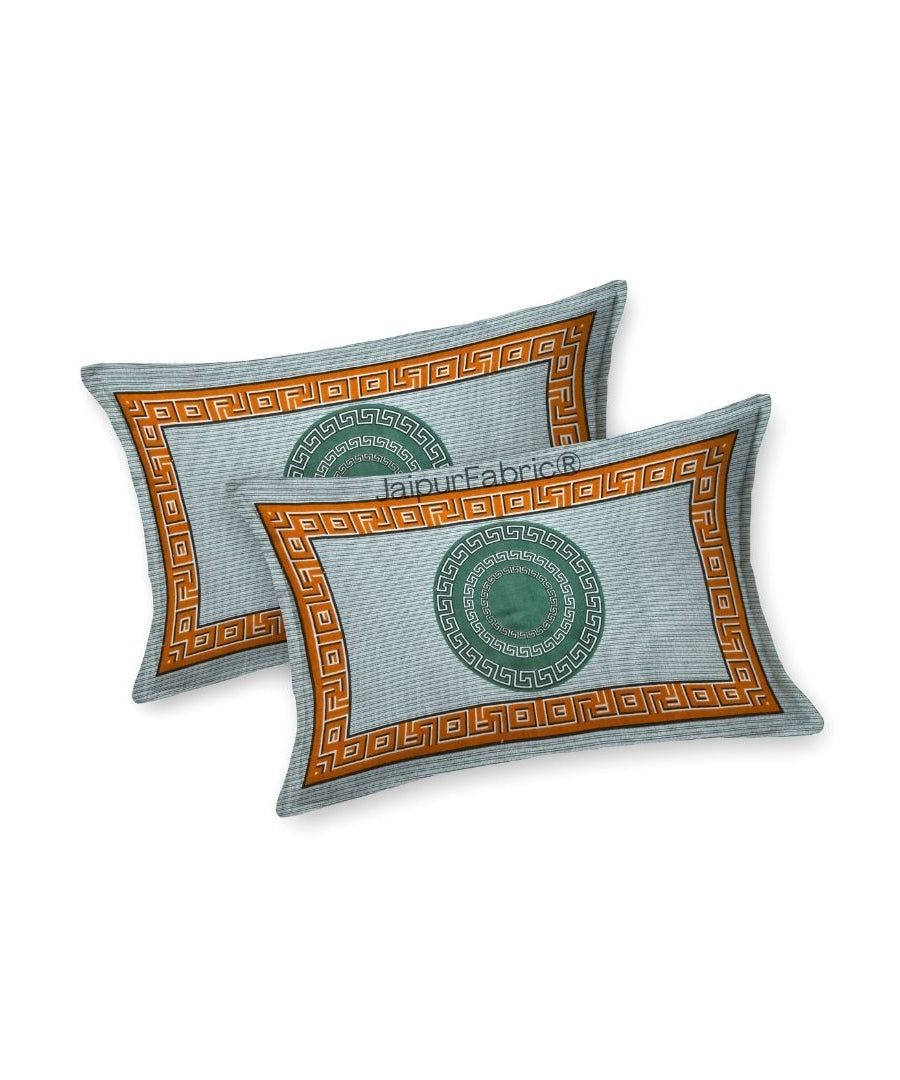 Green and Golden Gemoetric Maze Pure Cotton King Size Bedsheet