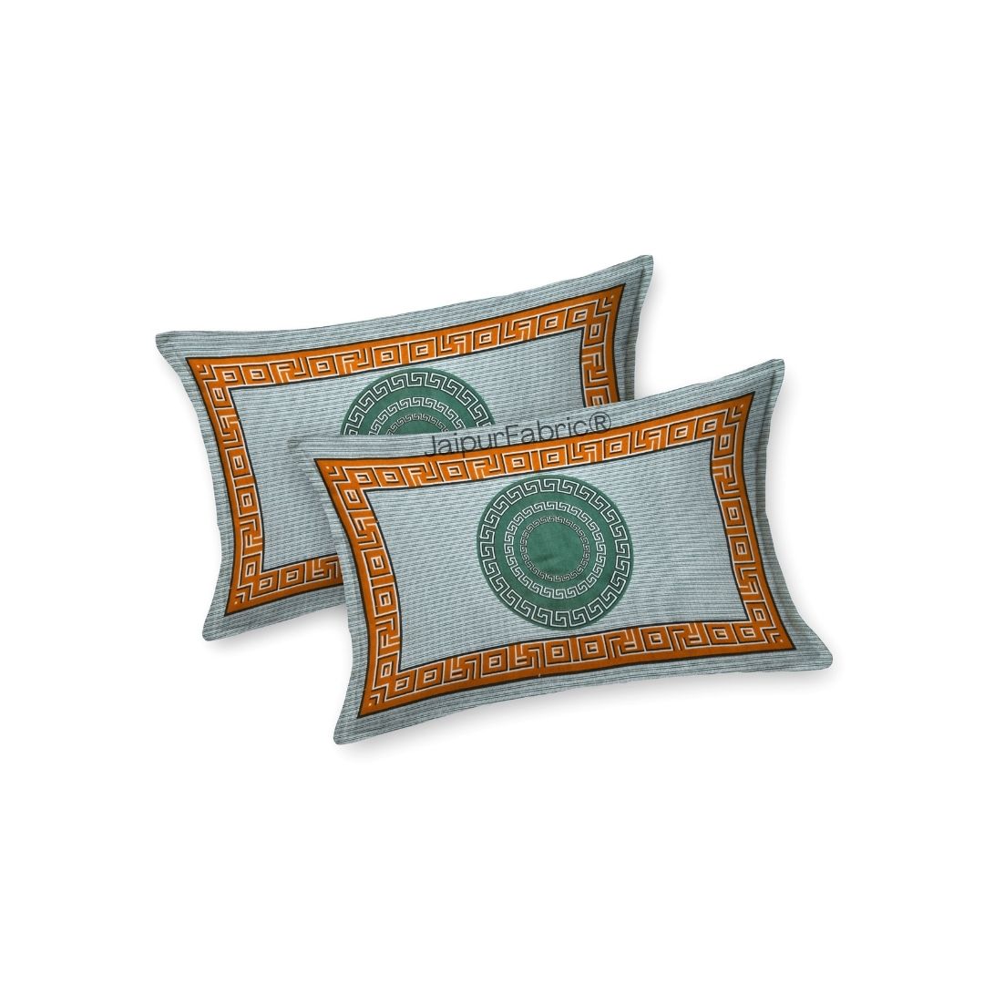 Green and Golden Gemoetric Maze Pure Cotton King Size Bedsheet