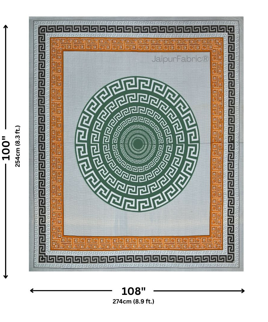 Green and Golden Gemoetric Maze Pure Cotton King Size Bedsheet