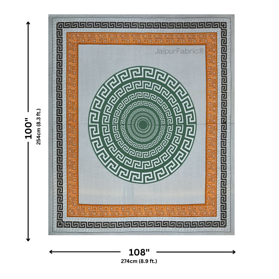 Green and Golden Gemoetric Maze Pure Cotton King Size Bedsheet