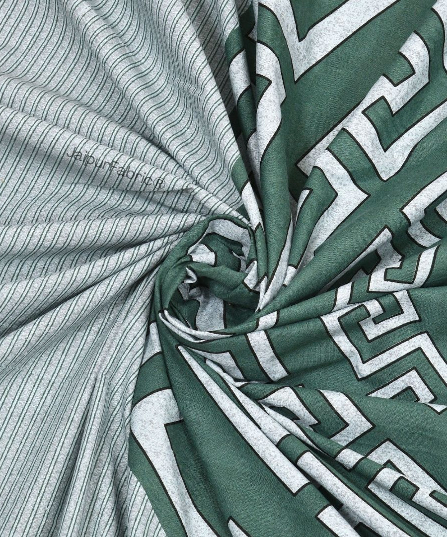 Green and Golden Gemoetric Maze Pure Cotton King Size Bedsheet