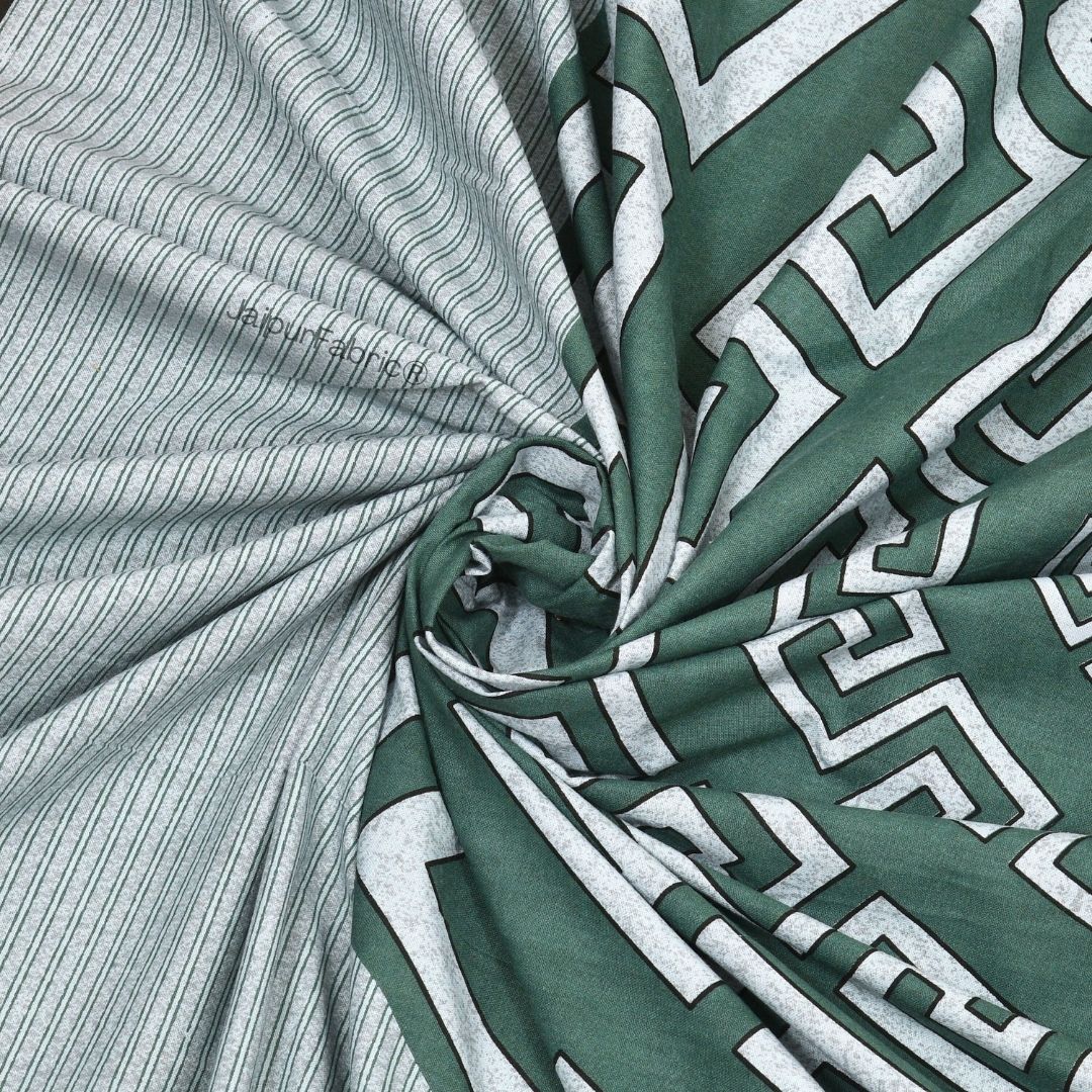 Green and Golden Gemoetric Maze Pure Cotton King Size Bedsheet