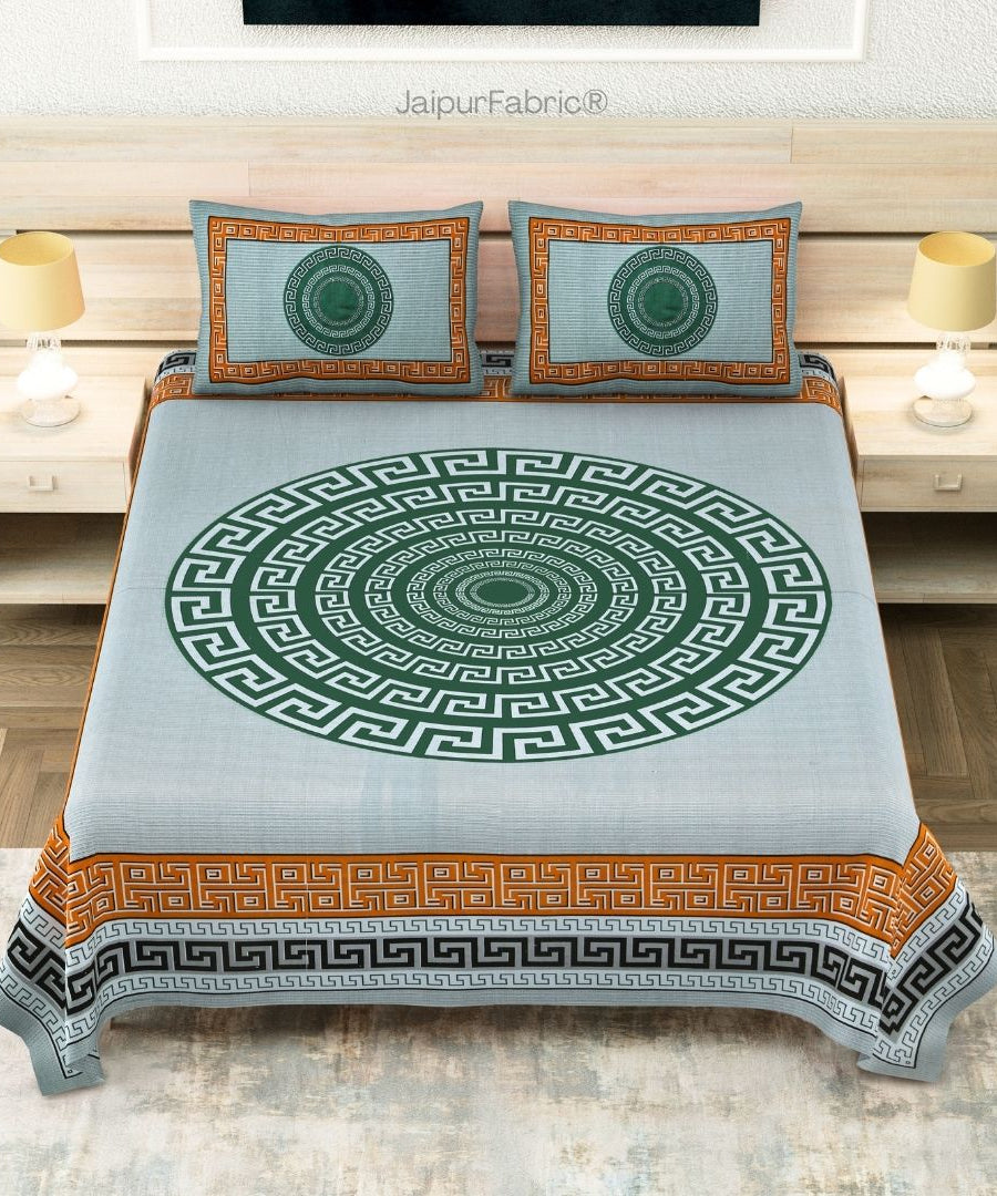 Green and Golden Gemoetric Maze Pure Cotton King Size Bedsheet