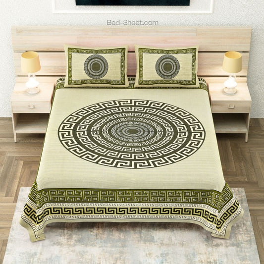 Forest Green Geometric Maze Pure Cotton King Size Bedsheet