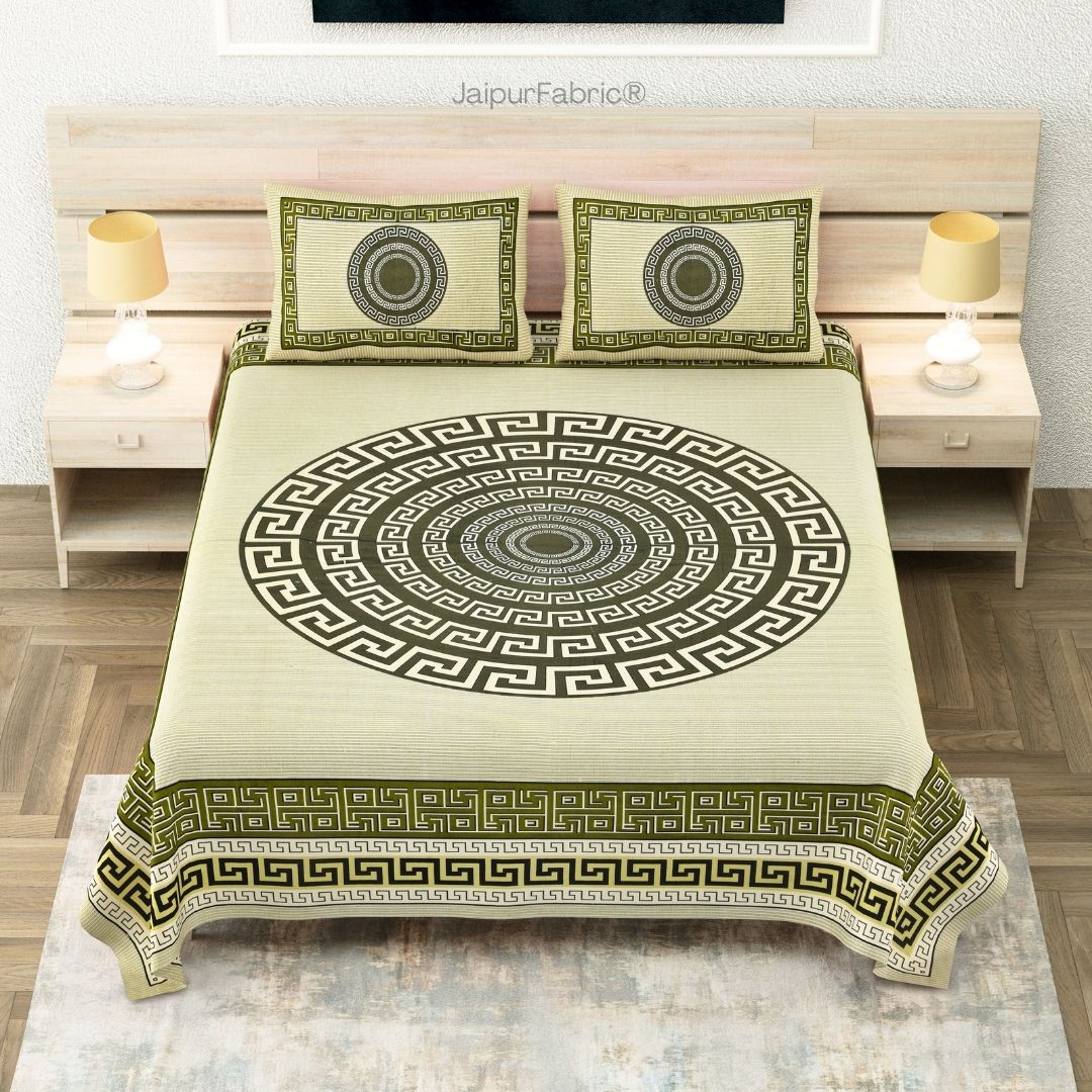 Green Gemoetric Maze Pure Cotton King Size Bedsheet