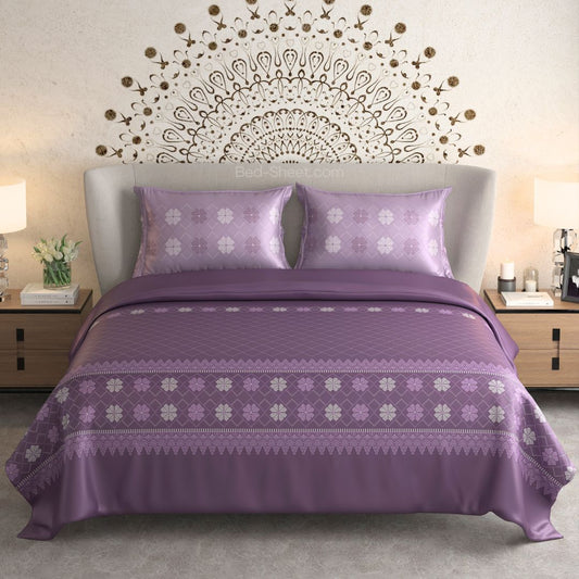 Lavish Elegance Purple Percale Cotton King Size Bed Sheet with Detailed Patterns and Ultra-Soft Feel for Lasting Sophistication