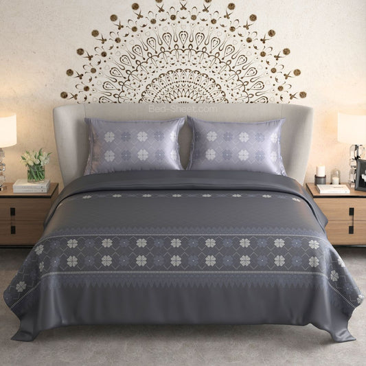 Contemporary Chic Charcoal Grey Percale Cotton King Size Bed Sheet with Elaborate Designs and Plush Texture