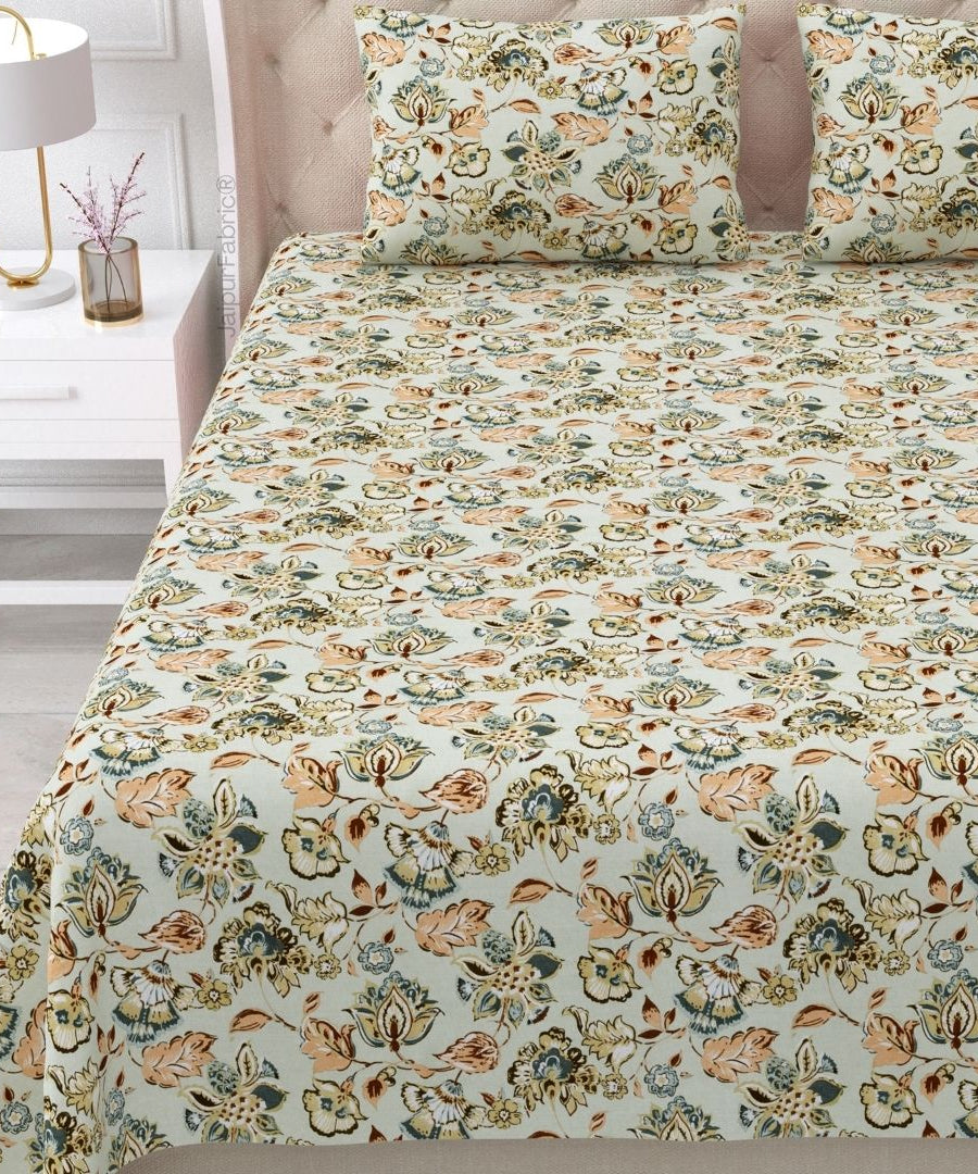 Floral Bliss Emerald Green Pure Cotton King Size Bedsheet