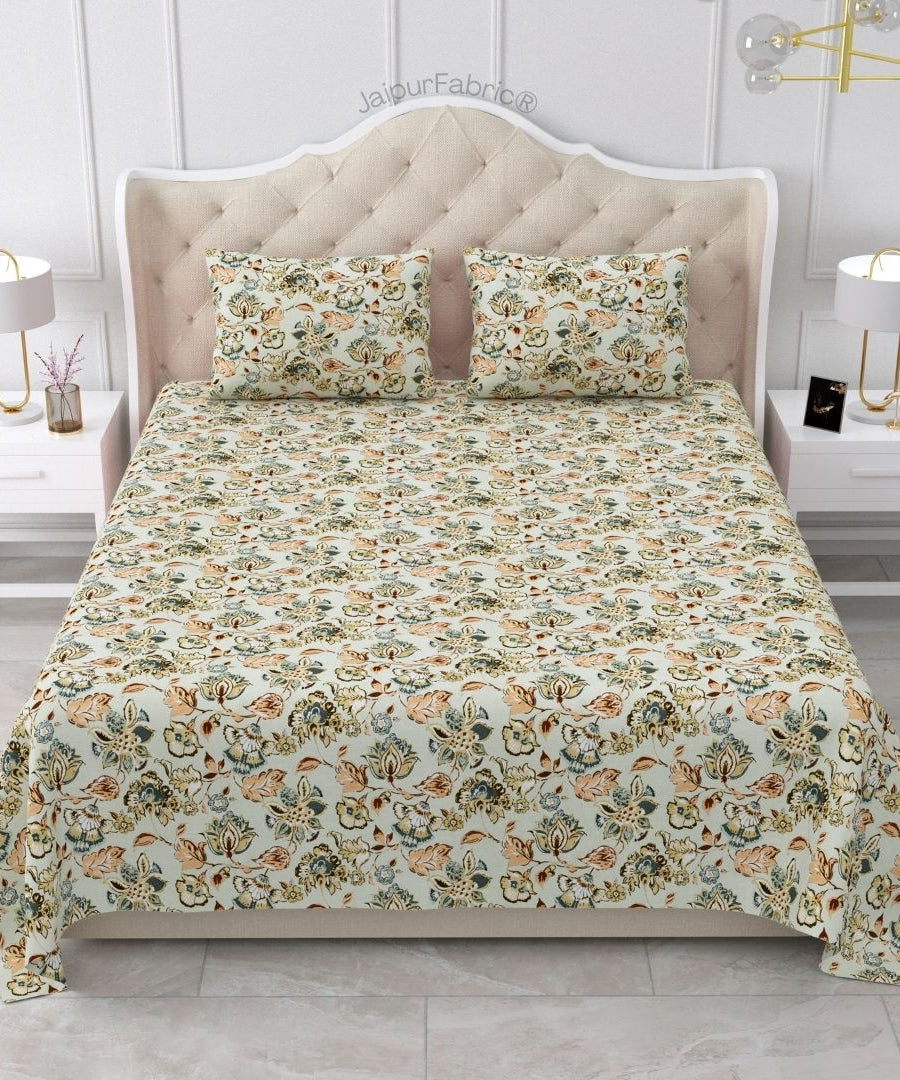 Floral Bliss Emerald Green Pure Cotton King Size Bedsheet