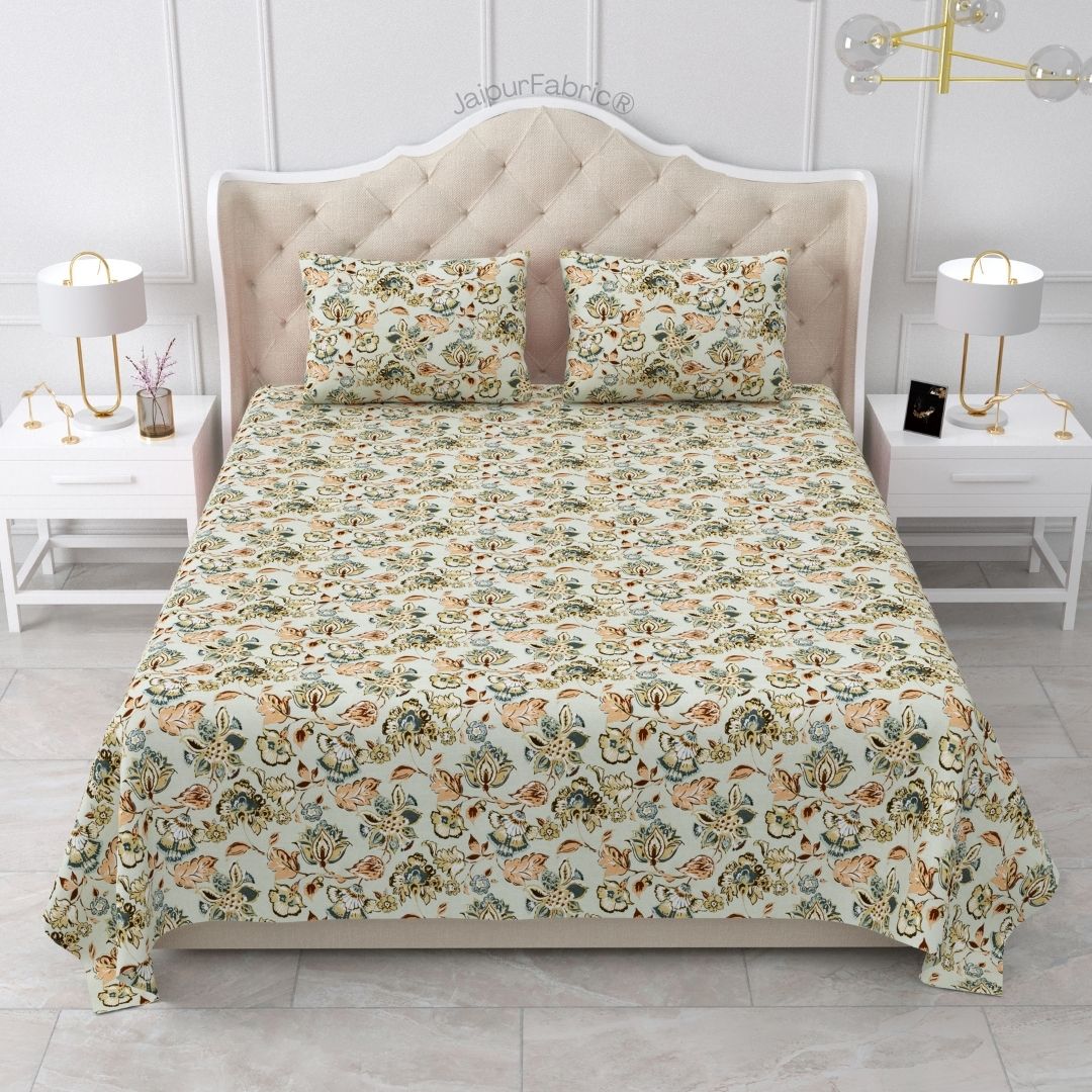 Floral Bliss Emerald Green Pure Cotton King Size Bedsheet