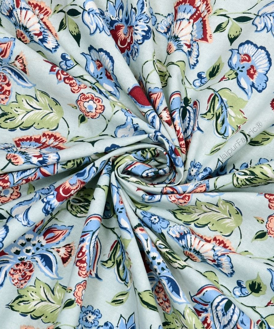 Floral Bliss Sapphire Blue Pure Cotton King Size Bedsheet