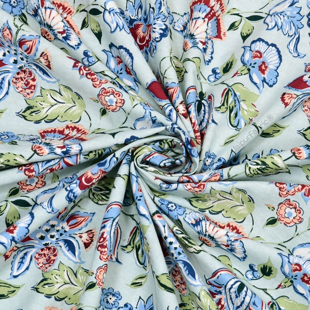Floral Bliss Sapphire Blue Pure Cotton King Size Bedsheet