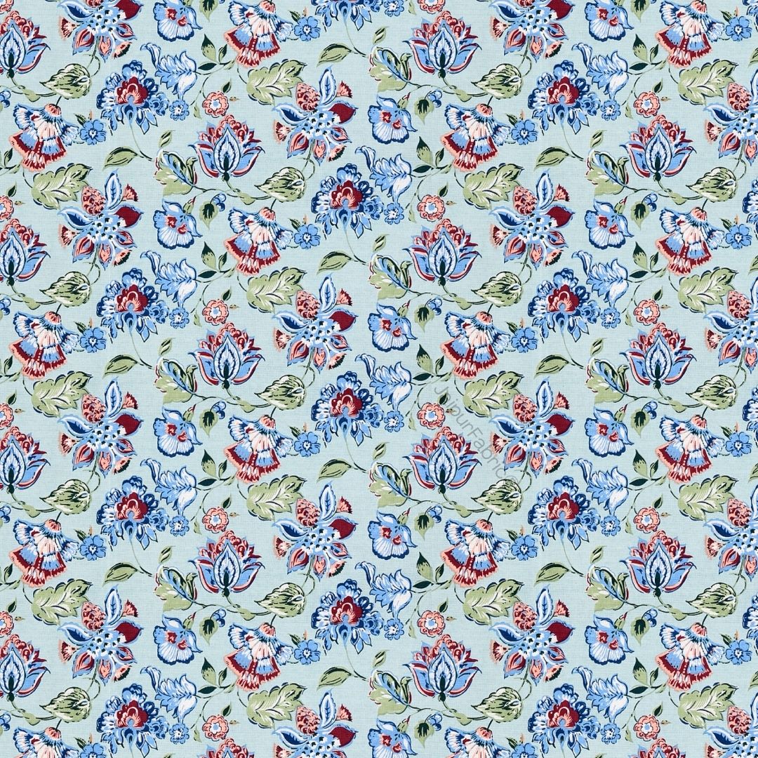 Floral Bliss Sapphire Blue Pure Cotton King Size Bedsheet