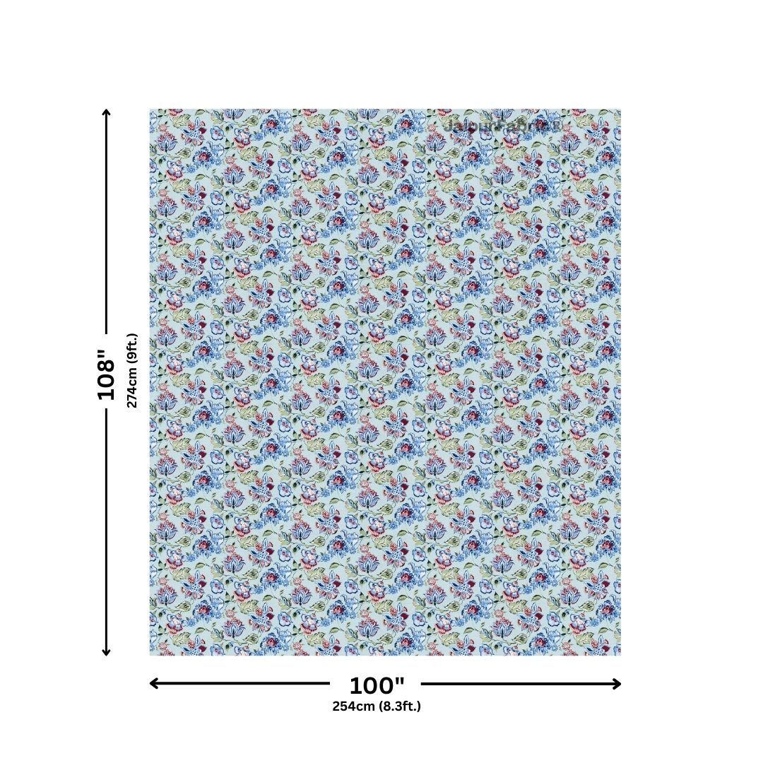 Floral Bliss Sapphire Blue Pure Cotton King Size Bedsheet