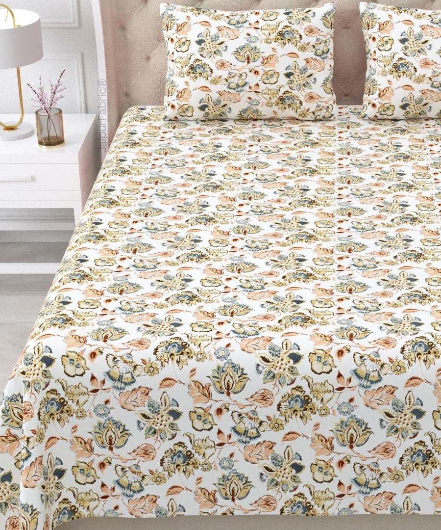 Floral Bliss Ruby Red Pure Cotton King Size Bedsheet