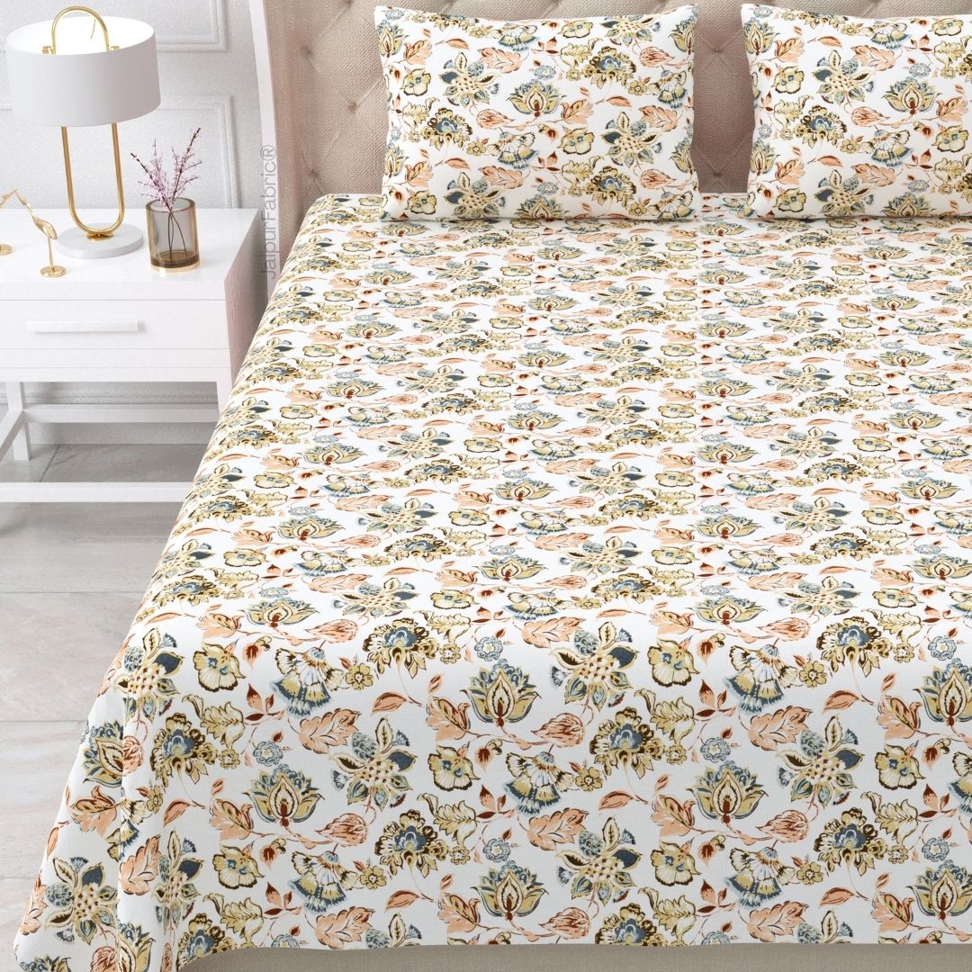 Floral Bliss Ruby Red Pure Cotton King Size Bedsheet