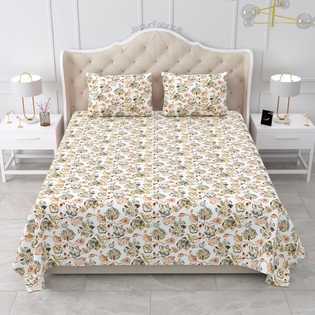 Floral Bliss Ruby Red Pure Cotton King Size Bedsheet