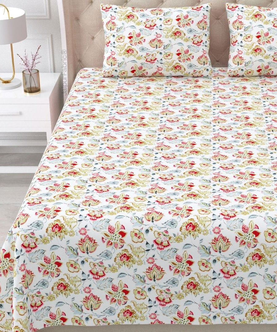 Floral Bliss Midnight Blue Pure Cotton King Size Bedsheet