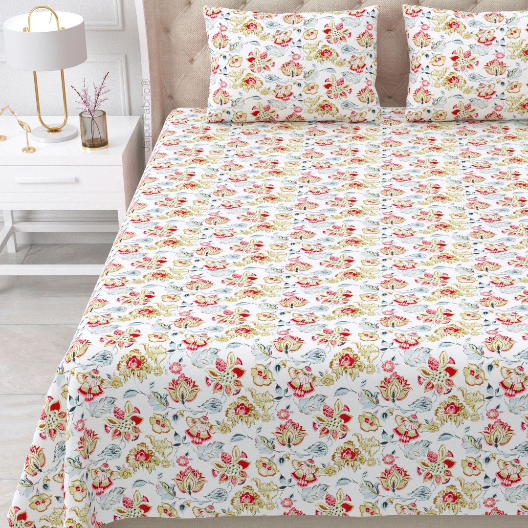 Floral Bliss Midnight Blue Pure Cotton King Size Bedsheet