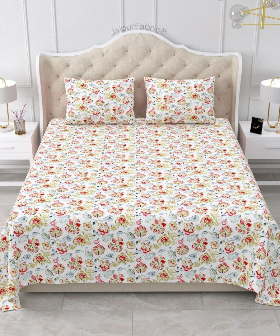 Floral Bliss Midnight Blue Pure Cotton King Size Bedsheet