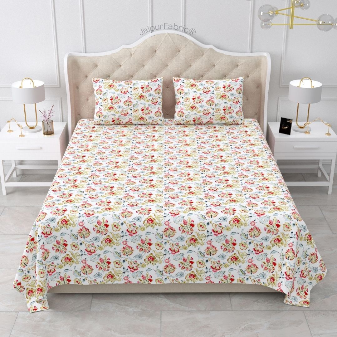 Floral Bliss Midnight Blue Pure Cotton King Size Bedsheet