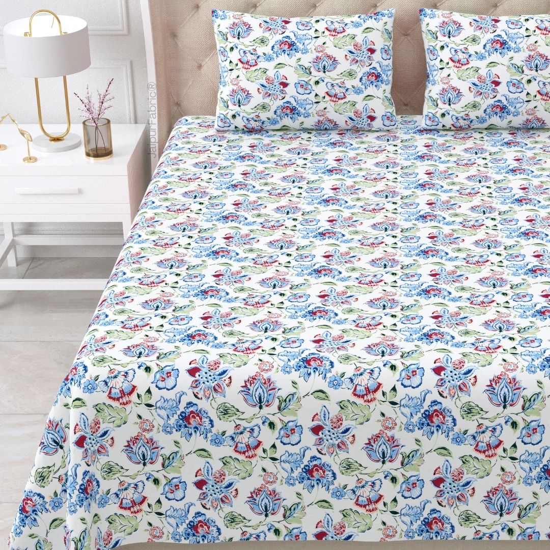 Floral Bliss Golden Yellow Pure Cotton King Size Bedsheet