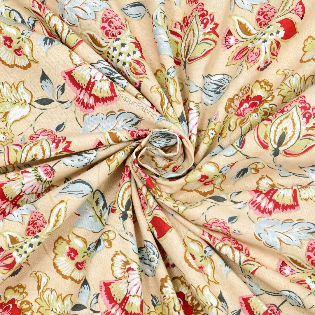 Floral Bliss Sand Beige Pure Cotton King Size Bedsheet