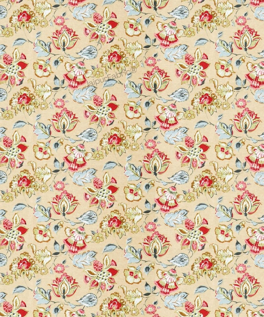 Floral Bliss Sand Beige Pure Cotton King Size Bedsheet