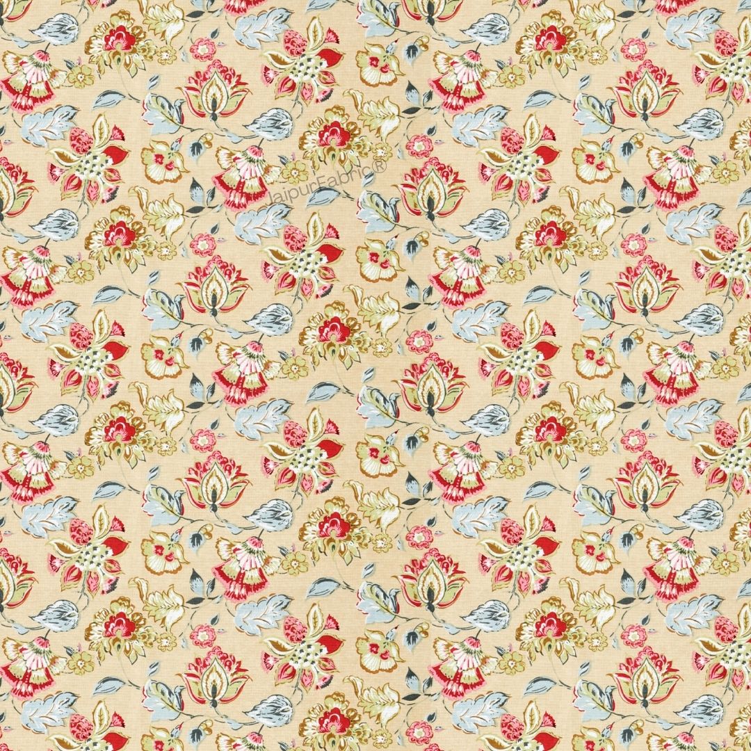 Floral Bliss Sand Beige Pure Cotton King Size Bedsheet