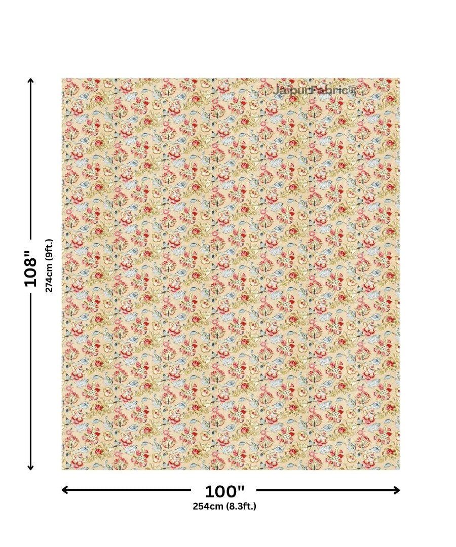 Floral Bliss Sand Beige Pure Cotton King Size Bedsheet