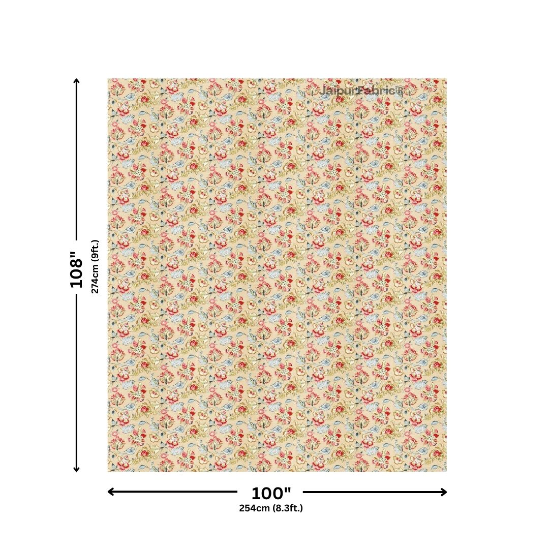 Floral Bliss Sand Beige Pure Cotton King Size Bedsheet