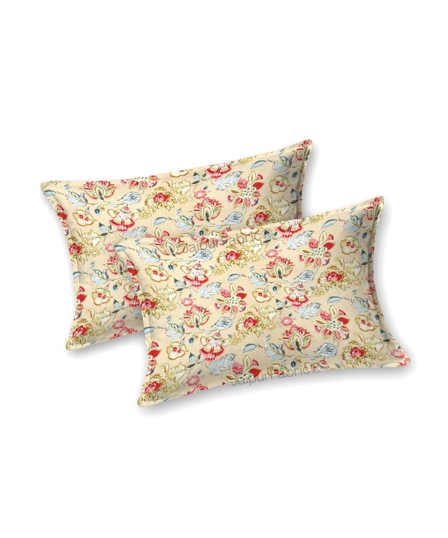 Floral Bliss Sand Beige Pure Cotton King Size Bedsheet