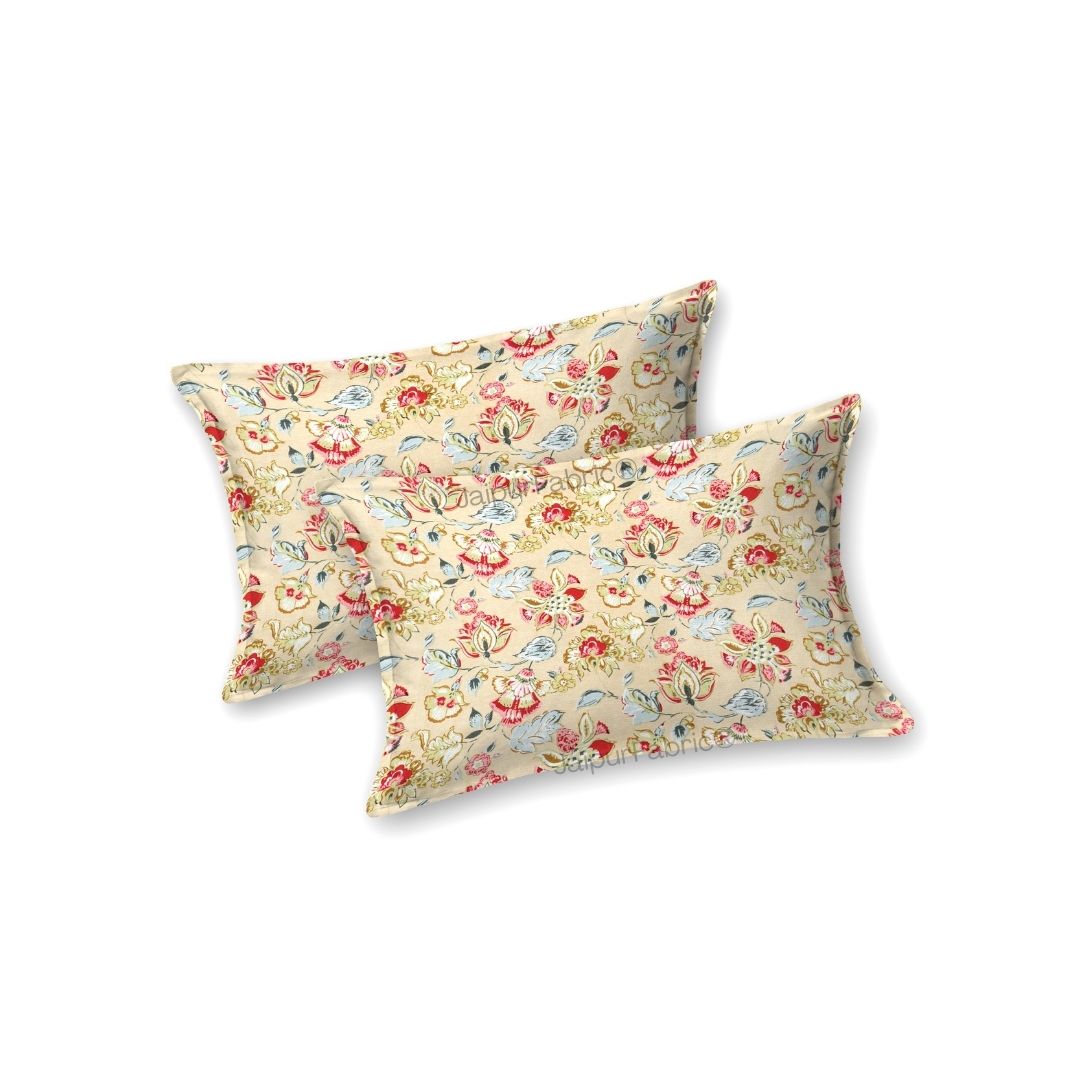 Floral Bliss Sand Beige Pure Cotton King Size Bedsheet