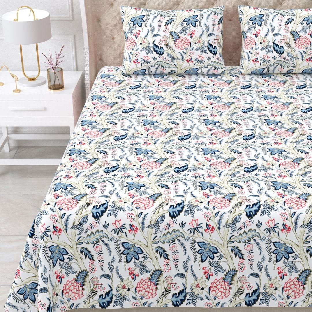 Wildwood Harmony Ocean Teal Pure Cotton King Size Bedsheet