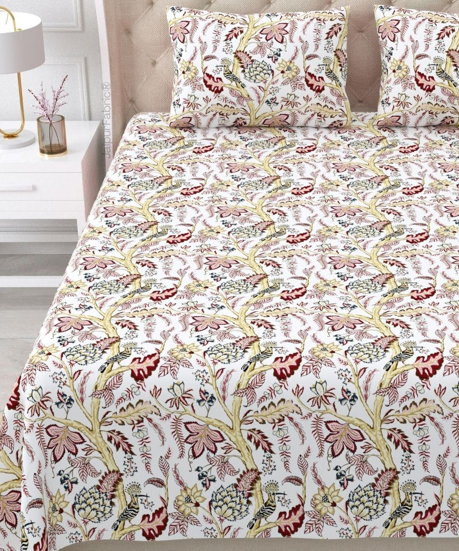 Wildwood Harmony White Floral King Size Pure Cotton Bedsheet