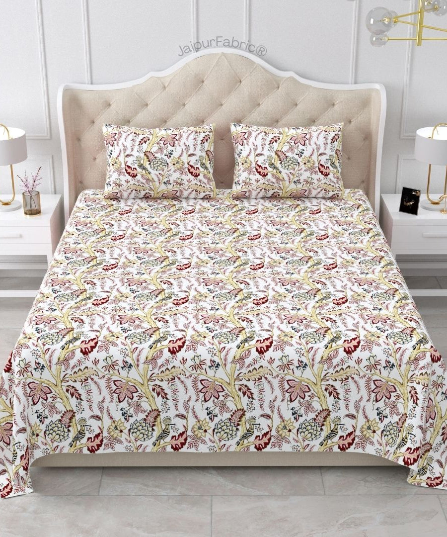 Wildwood Harmony White Floral King Size Pure Cotton Bedsheet