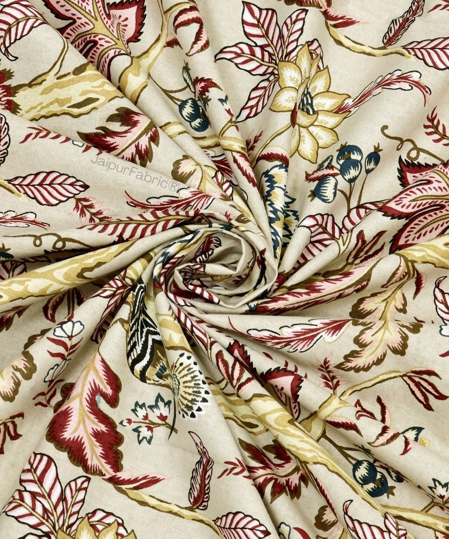 Wildwood Harmony Beige Floral King Size Pure Cotton Bedsheet