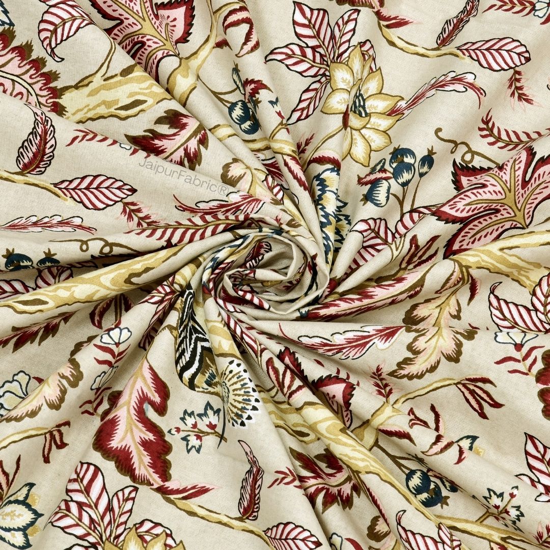 Wildwood Harmony Beige Floral King Size Pure Cotton Bedsheet