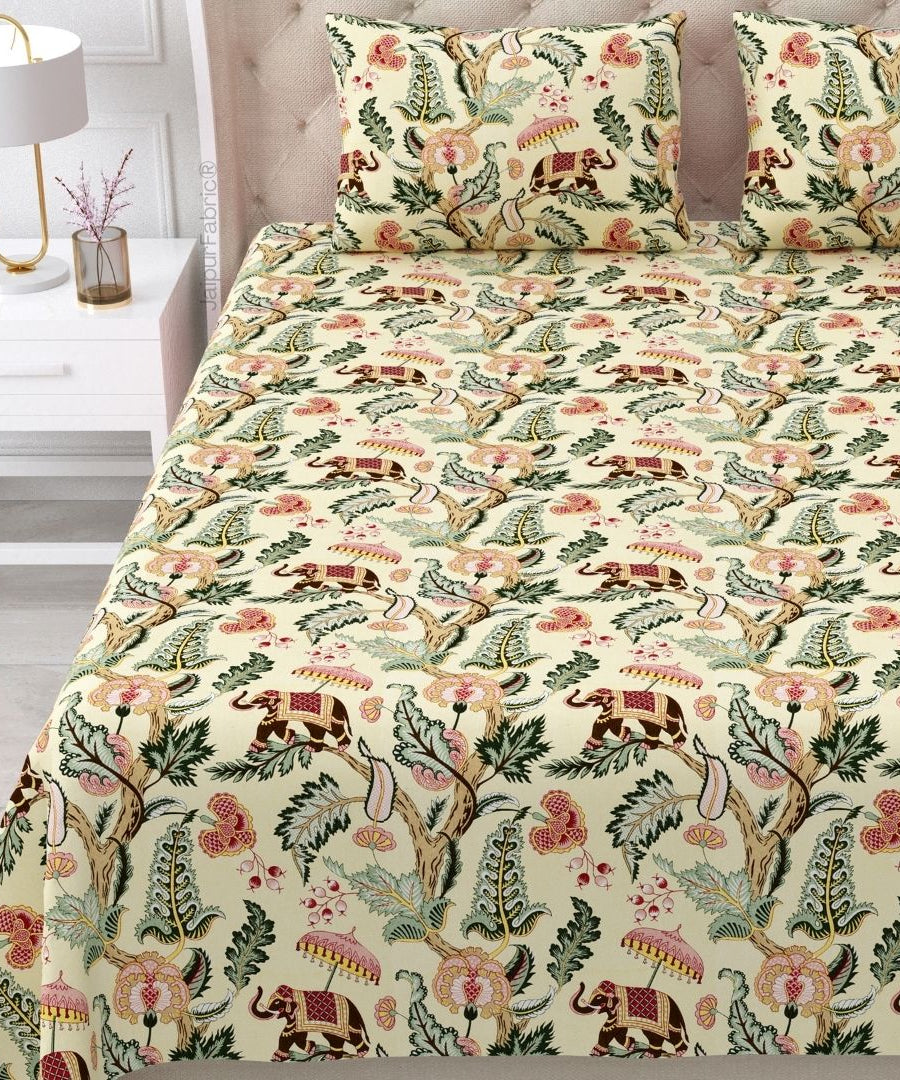 Elephant Paradise Ocean Blue Pure Cotton King Size Bedsheet