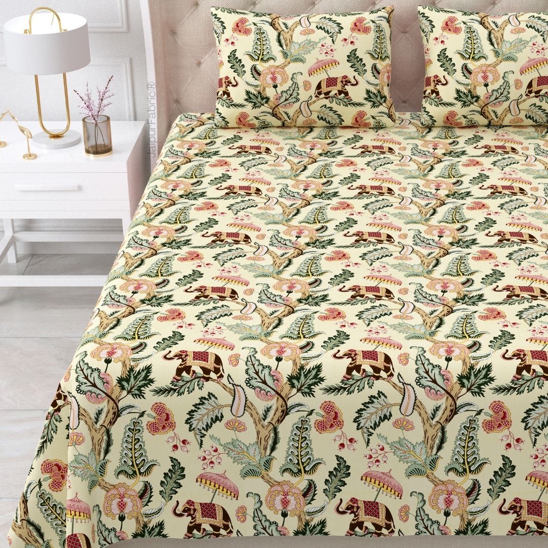 Elephant Paradise Ocean Blue Pure Cotton King Size Bedsheet
