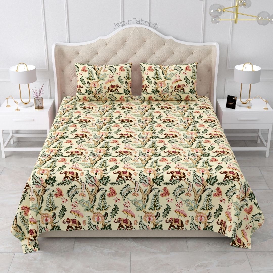 Elephant Paradise Ocean Blue Pure Cotton King Size Bedsheet