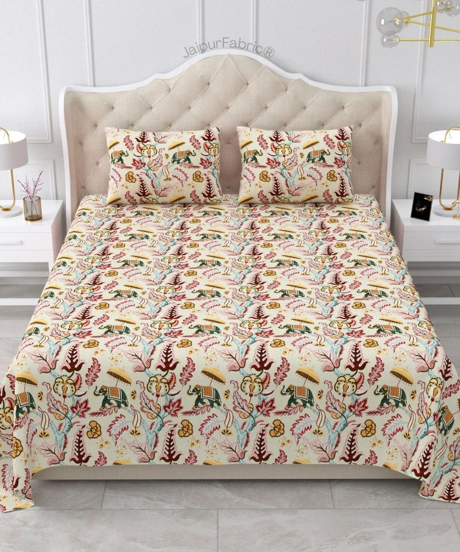Elephant Paradise Cherry Red Pure Cotton King Size Bedsheet