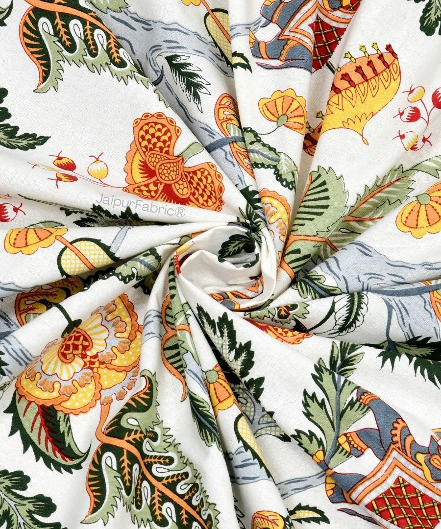 Elephant Paradise Pine Green Pure Cotton King Size Bedsheet