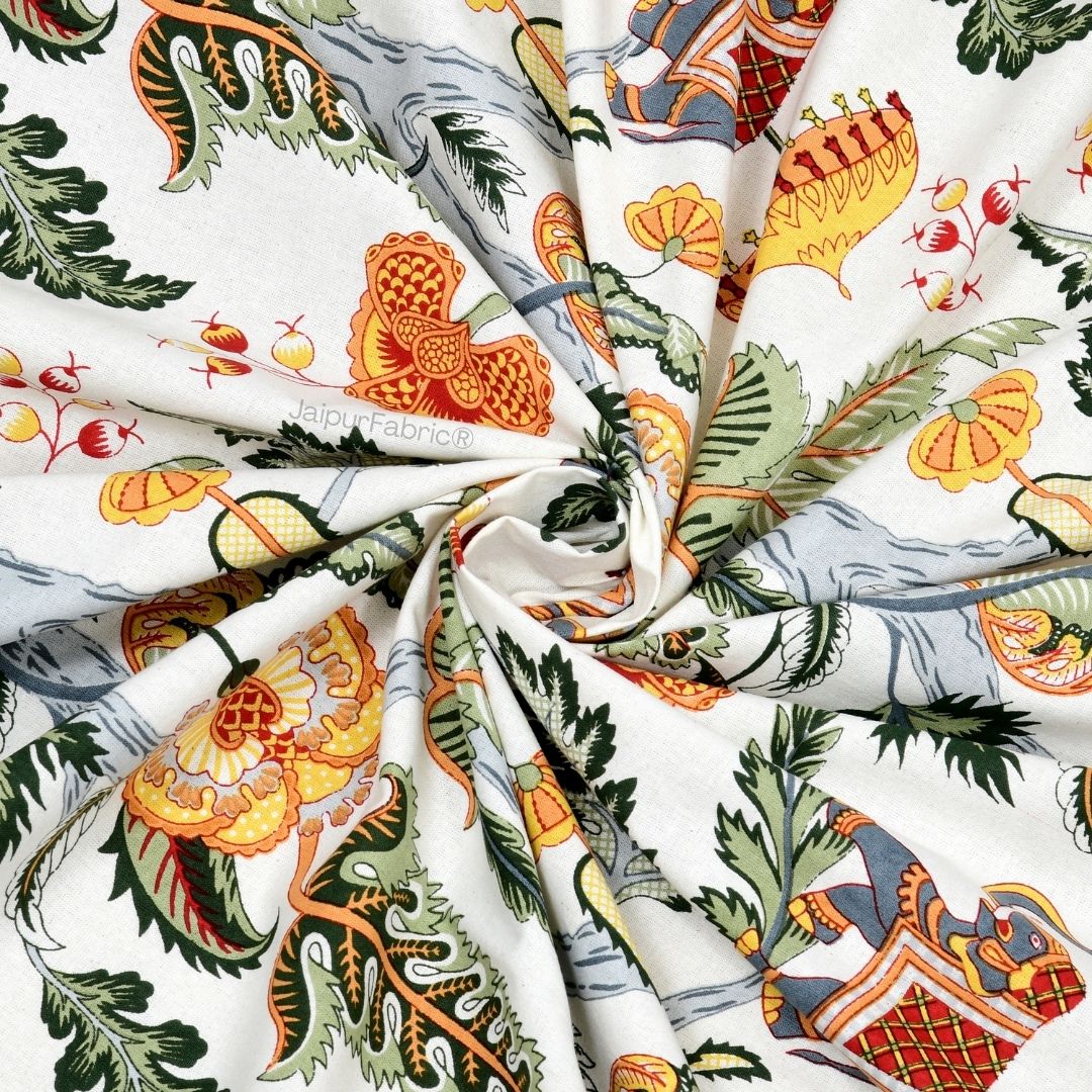 Elephant Paradise Pine Green Pure Cotton King Size Bedsheet